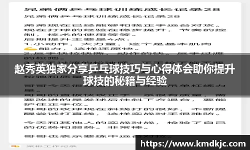 赵秀英独家分享乒乓球技巧与心得体会助你提升球技的秘籍与经验